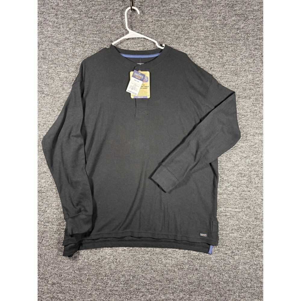 Smiths Workwear Mens 2XL Black Thermal Waffle Knit Henley Shirt NWT S4660LT